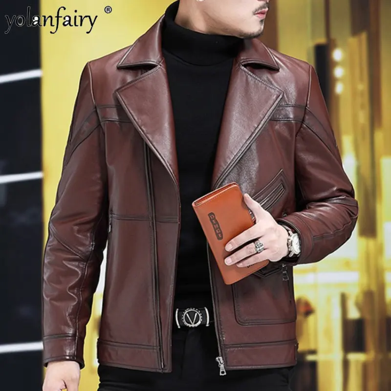 

Genuine Leather Jackets for Men Top Layer Cowhide Leather Coat Men’s Motorcycle Jacket Male Fashion Locomotive Clothes Casacos F