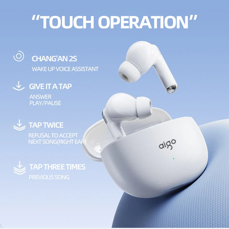 Aigo Noise Cancelling Headphones Wireless In Ear Bluetooth 5.3 Headphones Sport Long Lasting Earphone Low Latency Dynamic Earpod