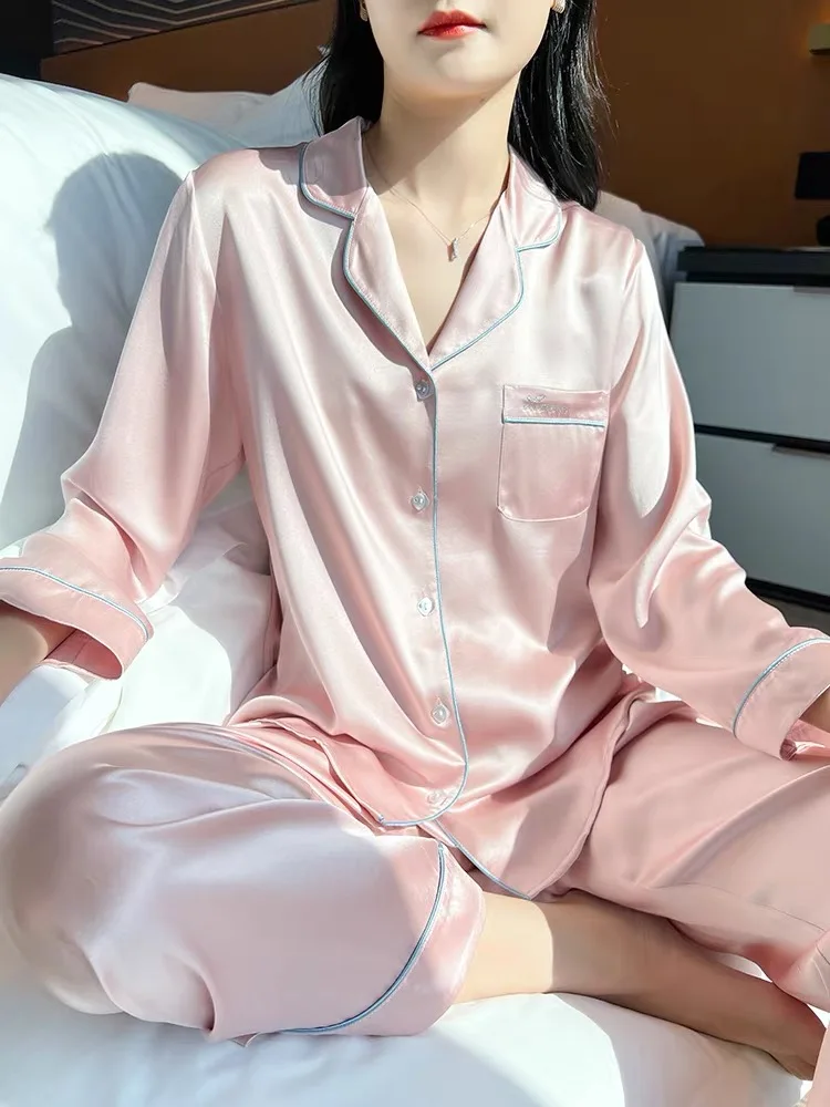 Satin Pajama Shirt and Pants - Light pink - Ladies