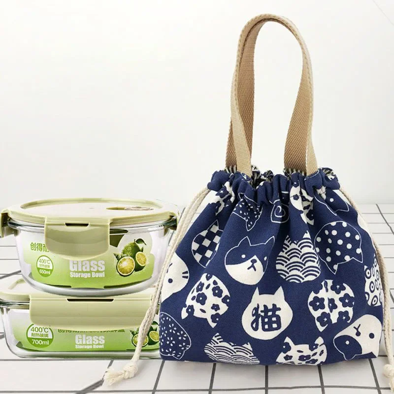 Japanese Retro Printed Bento Bag Tote Canvas Lunch Bags