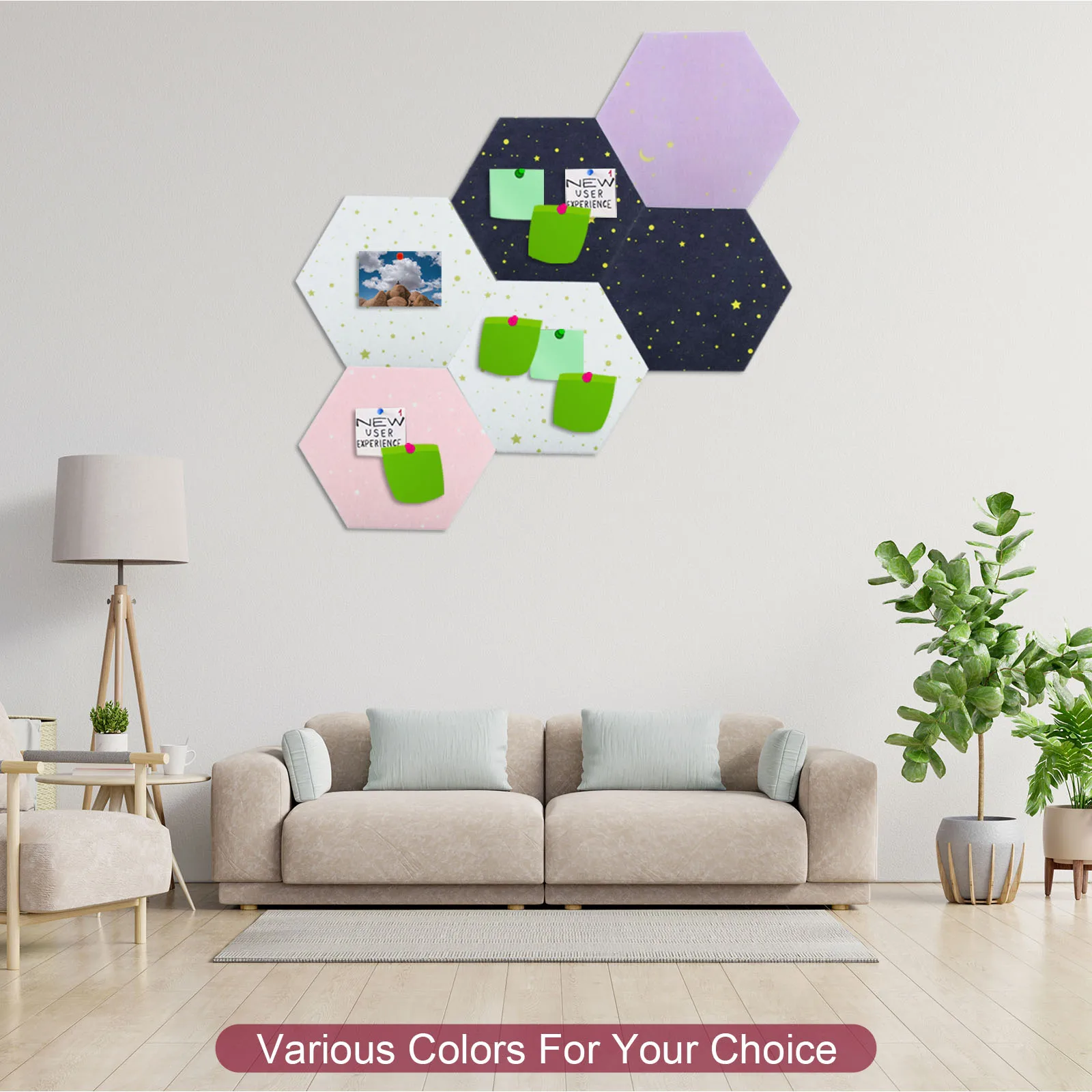 8Pcs Hexagon Felt Board Tile Bulletin Memo Photo Boards Self Adhesive Pin Board Notice Message Wall Decor Sticky Photo Display