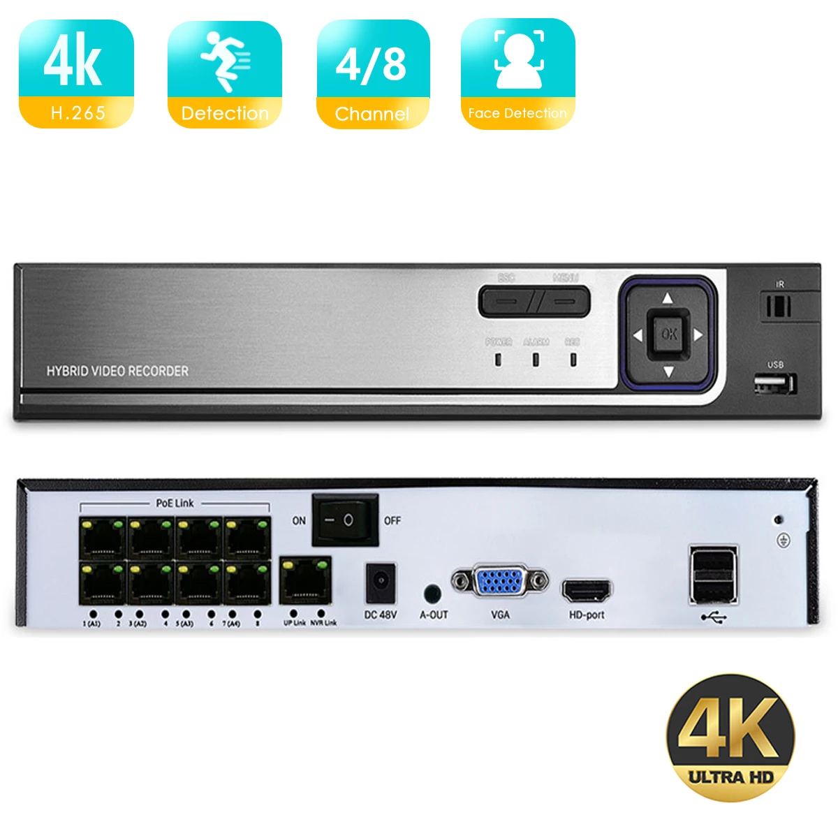 BESDER UHD 4K CCTV POE NVR 8CH 4CH 5MP H.265AI Onvif Video Surveillance Network Recorder Motion Detect P2P Face Detection DVR