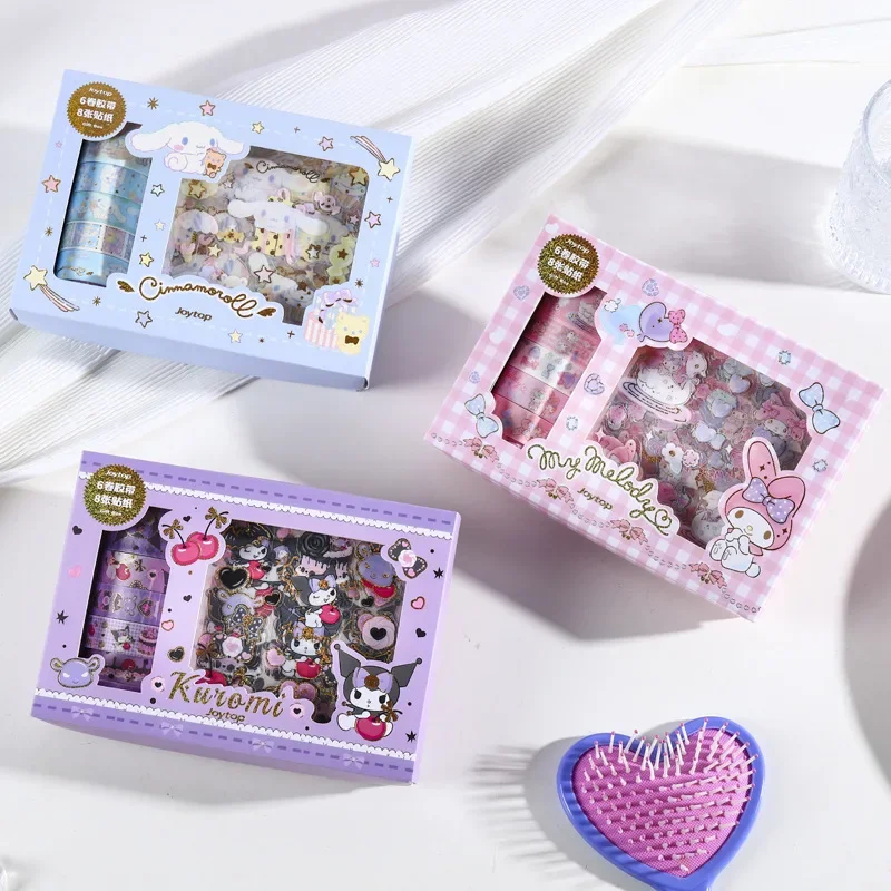 

Sanrio Tape Gift Box Cute Cartoon Kuromi My Melody Cinnamoroll Pochacco Bronzing Handbook Washi Tape DIY