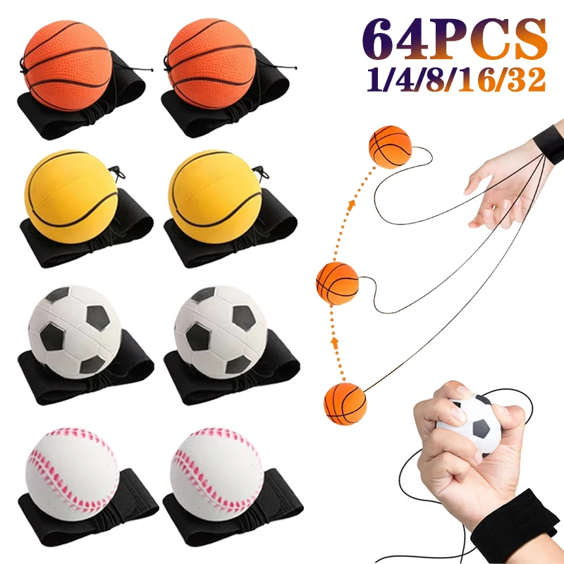 1-64PCS Elastic Hand Swing Ball Wrist Strap PU Elastic Ball Outdoor Exercise Hand Swing Children's Rope Toy