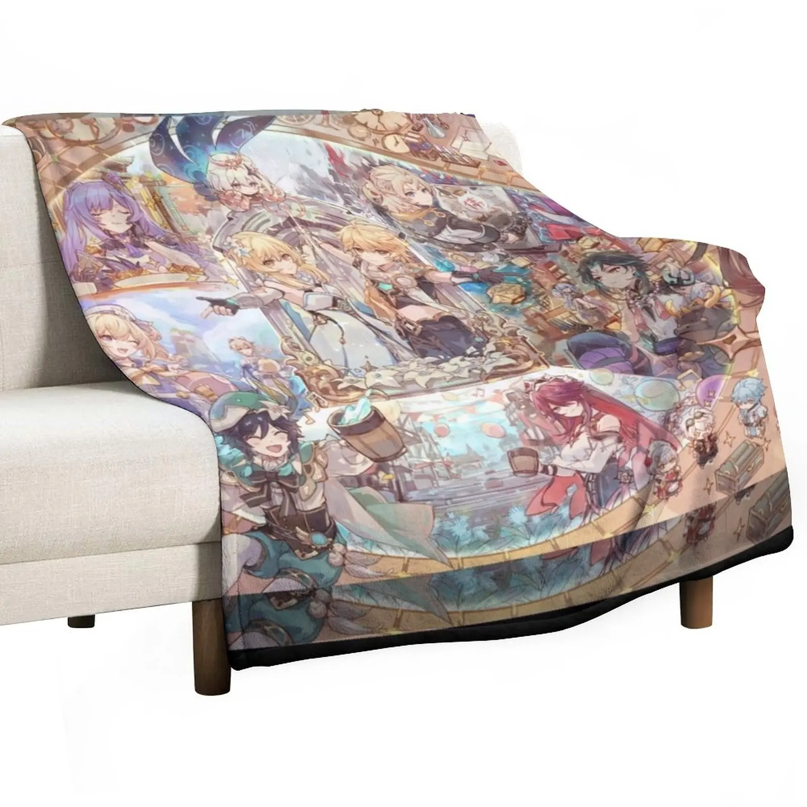 

Round Table Dinner Artwork- Genshin Impact All Character in One Artwork Throw Blanket Fluffy Shaggy Warm Soft Blankets