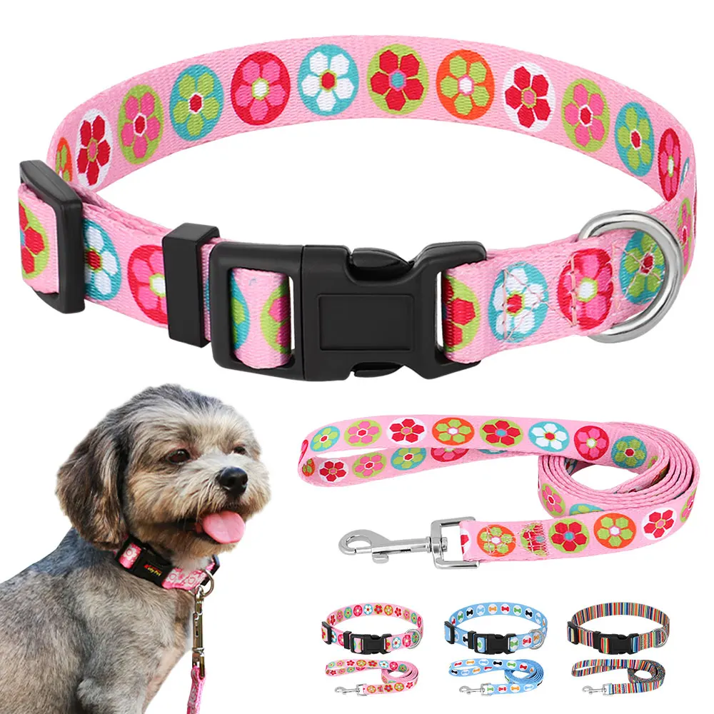 Nylon Cute Puppy Dog Collar Leash Set Adjustable Flower Cat Collars Walking Leashes For Small Medium Pets XS S M Nylon Cute Puppy Dog Collar Leash Set Adjustable Flower Cat Collars Walking Leashes For Small Medium Pets XS S M