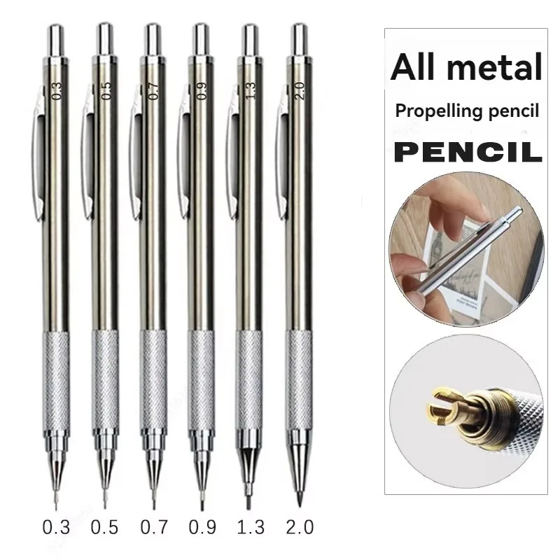11Pcs/set All Metal Mechanical Pencils 0.3, 0.5, 0.7, 0.9, 1.3 2.0Mm Lead Refills Art, Writing, Sketching Retractable Design 4