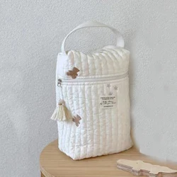 Quilted Portable Diaper Caddy Organizer - Embroidered Mommy Bag & Baby Accessories Storage (B)