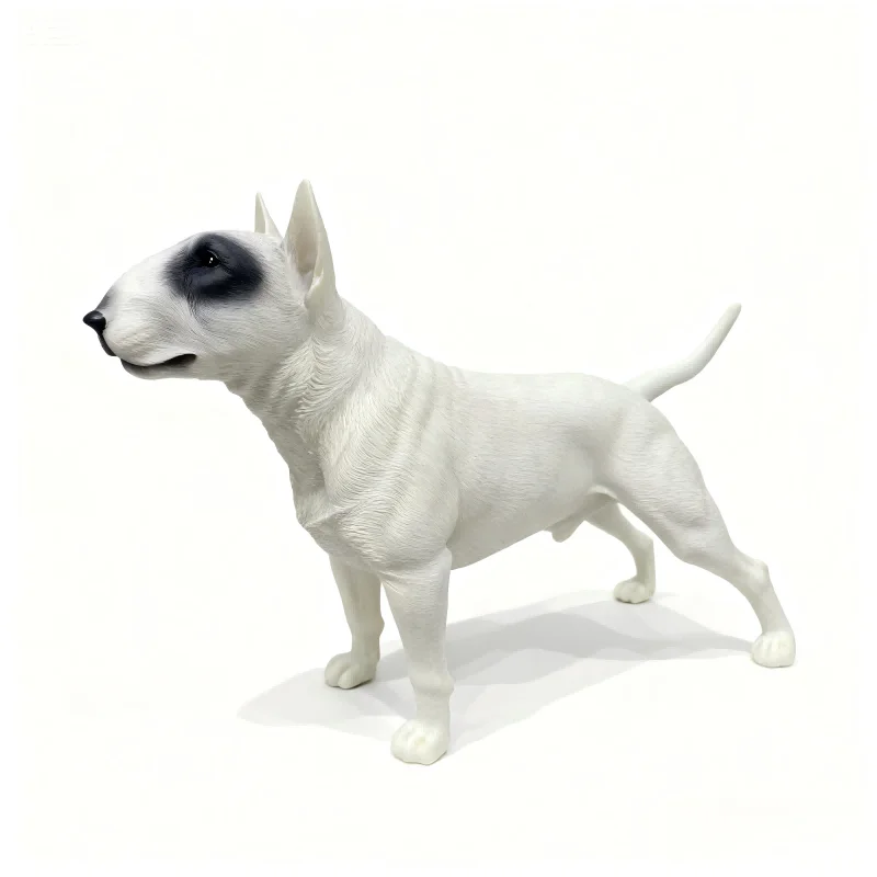 9.1インチのブルテリア犬の置物、ナチュラルホワイトのブルテリア像