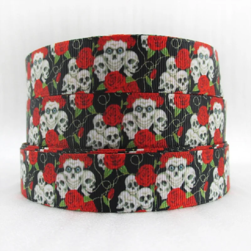 

50 ярдов, 7/8 дюйма, 1 дюйм, 1,5 дюйма, 22 мм, 25 мм, 38 мм, корсажная лента с принтом на Хэллоуин для рукоделия, бантики для волос, праздничное украшение, Подарочная обертка