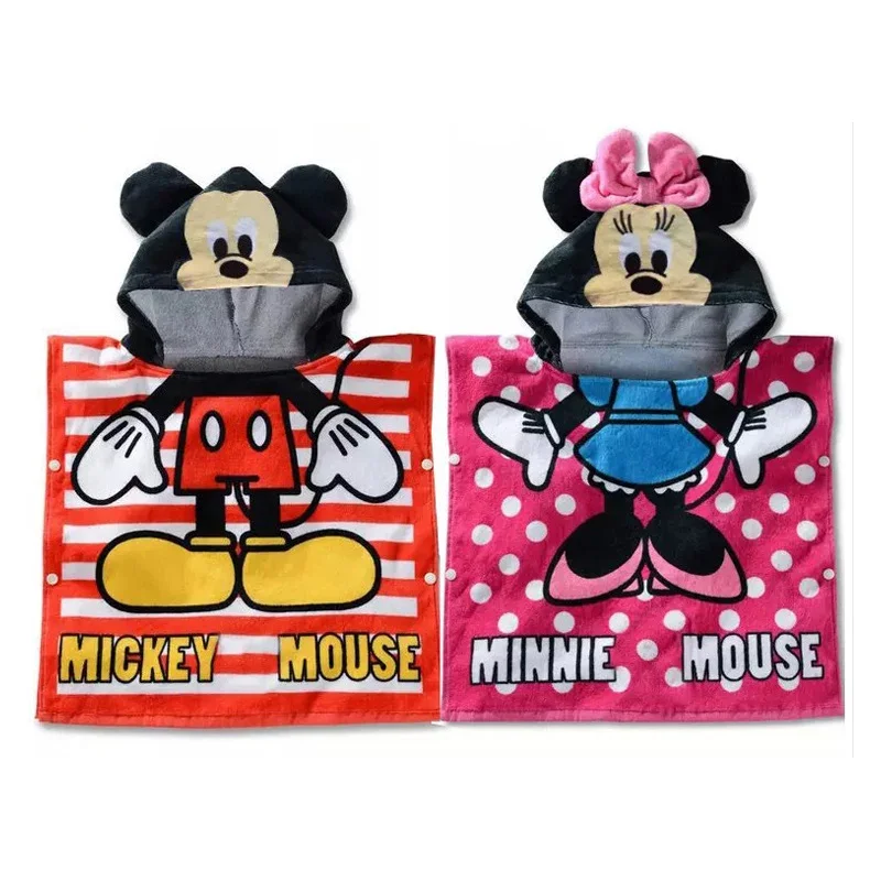 Disney Kids Hooded Bath Towel Child Breathable Beach Towel Mickey Minnie McQueen Car Cartoon Boy Girl Towel 60x120cm images - 6