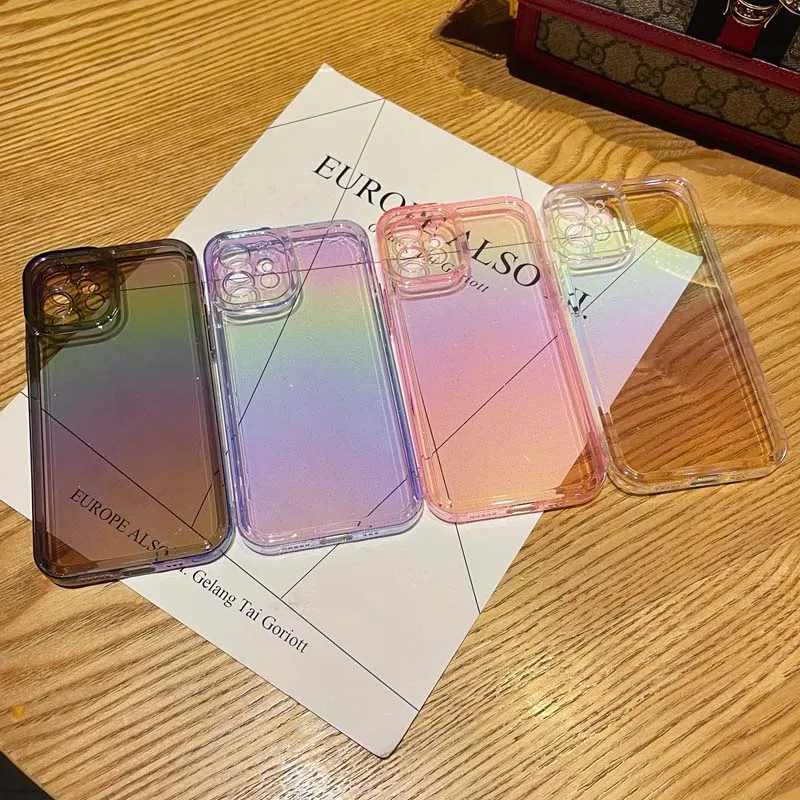 Блестящий Прозрачный мягкий силиконовый градиентный чехол для iPhone 13 12 11 Pro Max XS XR
