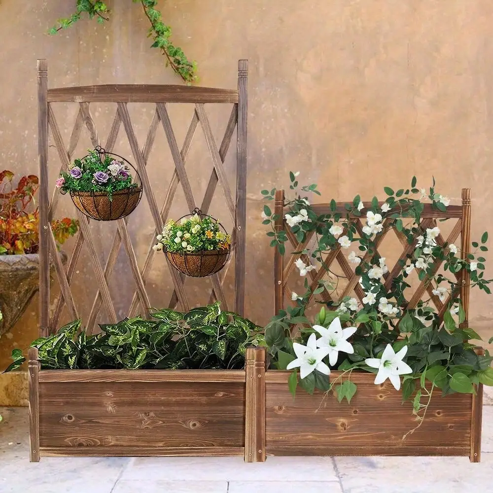 Planter Box Stand Lattice Garden Grow Climbing Flower Hanging Pot Outdoor 4
