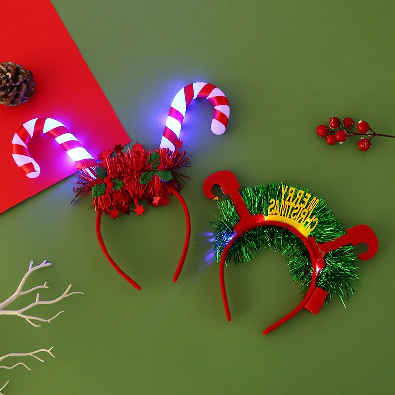 LED light Christmas headband elk horn snowflake Xmas tree headware for home girls women New Year gift hair headband hair accessories