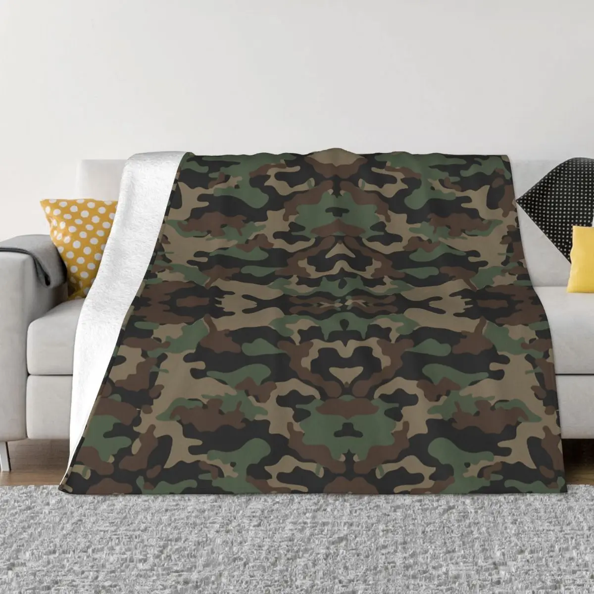 

WW2 German Splittertarn Camo Blanket Flannel Spring Autumn Green Warm Throws For Winter Bedding