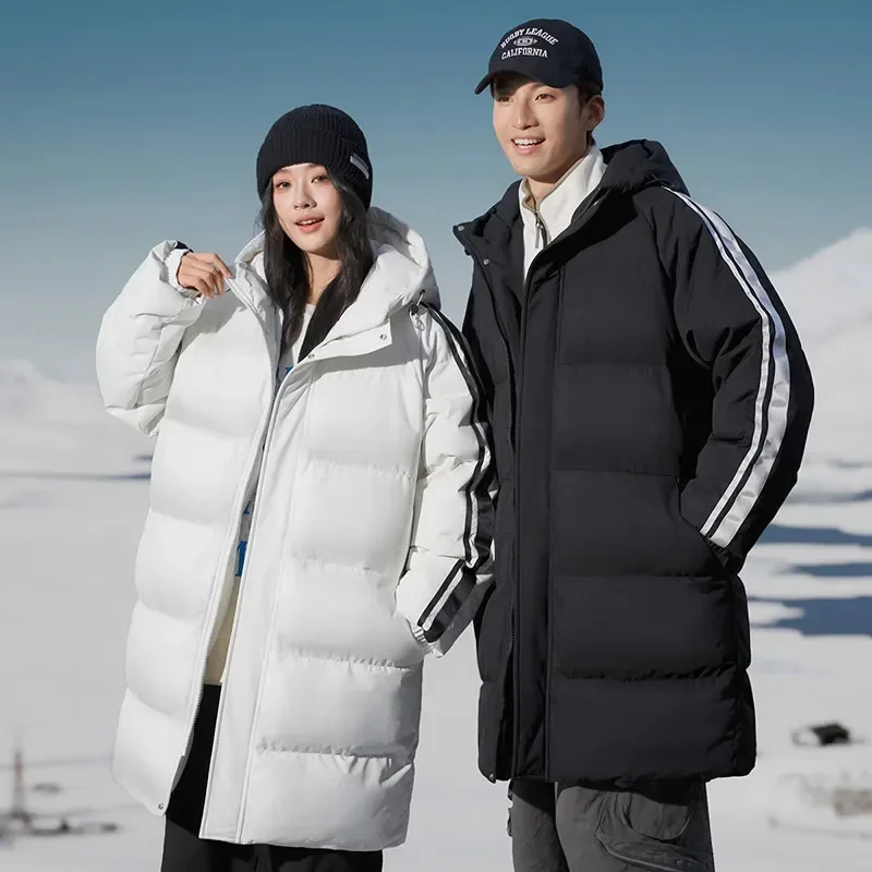 New Winter Long Jacket Men's Athleisure Thick Waterproof Warm Hooded Parka Women's Ski Suit Casual Down Cotton Padded Coat