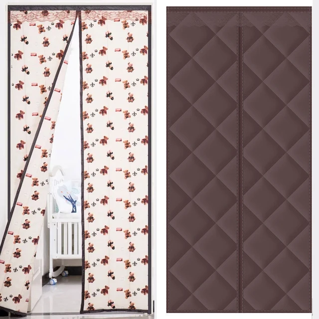 Magnetic Thermal Insulated Door Curtain,Thicker Layered Fabric Self Closing  Door Curtains,Temporary Door Thermal Curtains Keep Warm Winter&Cool