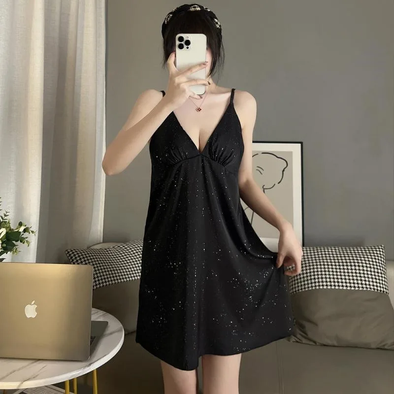 3XL 150kg Plus Size V-neck Suspender Nightgown Women Summer Homewear Sleeveless Mini Nightdress Lingerie Extra Large Sleepwear women nightgowns,women nightdresses,sleeping dress