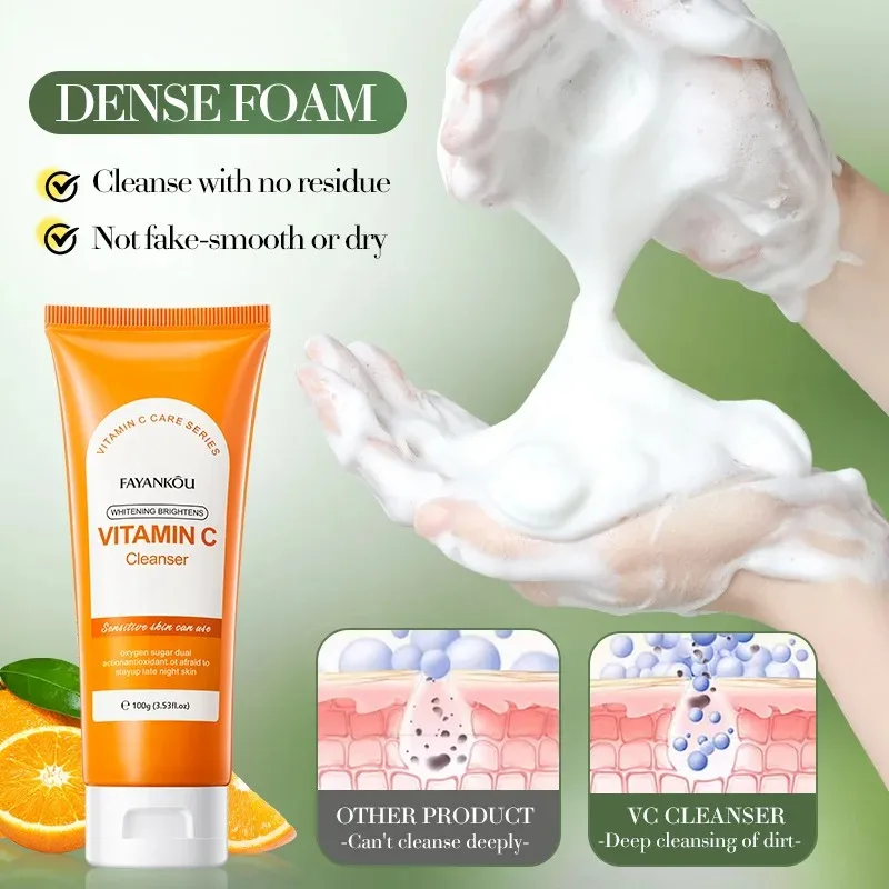 100g Vitamin C Facial Cleanser Face Wash Foam Cleanser Deep Cleansing Moisturizing Brightening Hydrating Skin Care Products 3