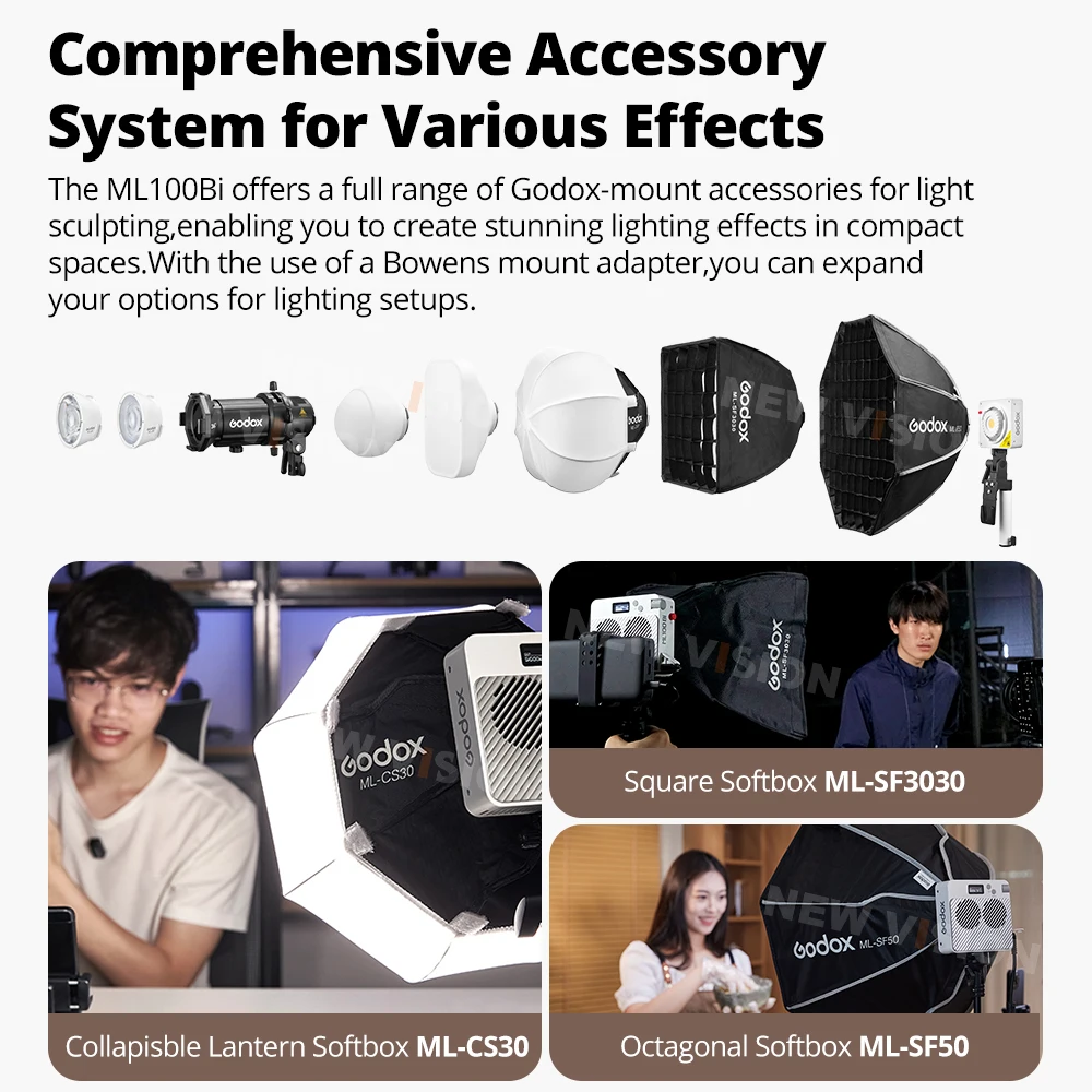 Godox 2 색 휴대용 LED 조명, 비디오 녹화 및 라이브 스트리밍용 사진 램프, 온보드 및 앱 제어, ML100Bi, 120W