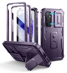 Durable 5G Phone Case with Screen Protector, Camera Cover & Kickstand - Heavy Duty Military Grade Shockproof Protection - Galaxy A35 (Phantom Purple)