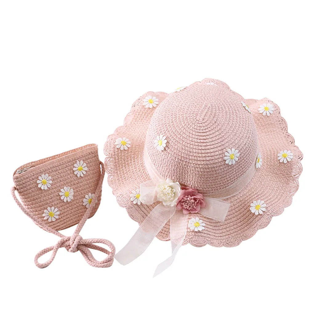 Kids Caps, Girls 2-8 Age Tourism Sun Hat and Bag Set