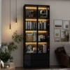 Display Cabinet, with 2 Glass Doors and Lights, Display Case Cabinet with 4-Tier Storage Shelves and 2 Drawers, Pop-up Design 6