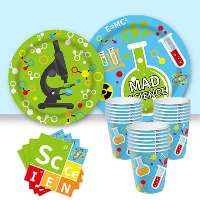 Science Birthday Party Decorations Disposable Party Supplies Themed Science Party Plates Cups Napkins Forks Tableware Party Deco 6