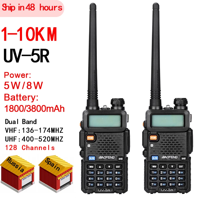 2 Pz Walkie Talkie Baofeng Uv-5R 5W/8W 1800/3800Mah Batteria Radio Bidirezionale Cb Radio Communicador Per Ham Raido Baofeng Uv 5R