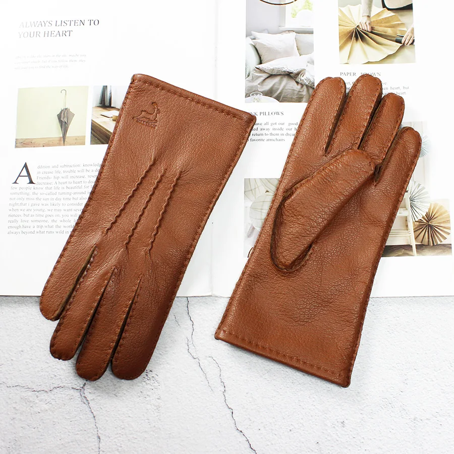 Gants en cuir tactiles marron - Gant en cuir de cerf pour écrans