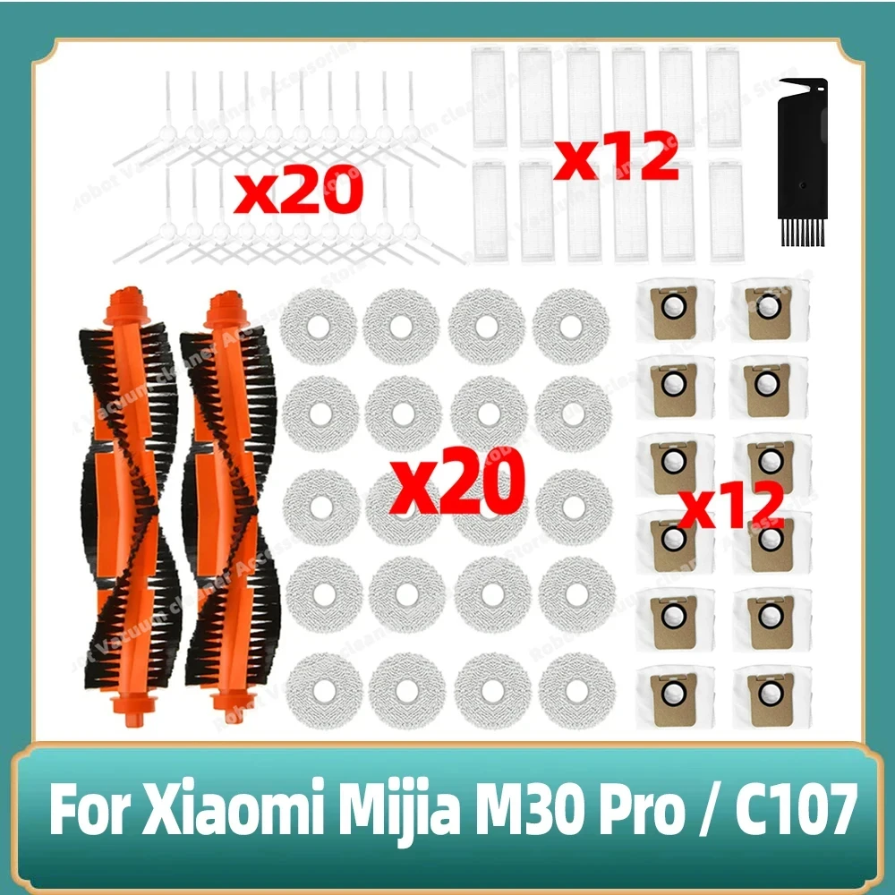 Compatível com o Aspirador de pó Robô Xiaomi Mijia M30 Proc107 Escova Principal Pano de Limpeza Pano de Esfregar Filtro de Poeira Bolsa de Poeira Acessórios Peças