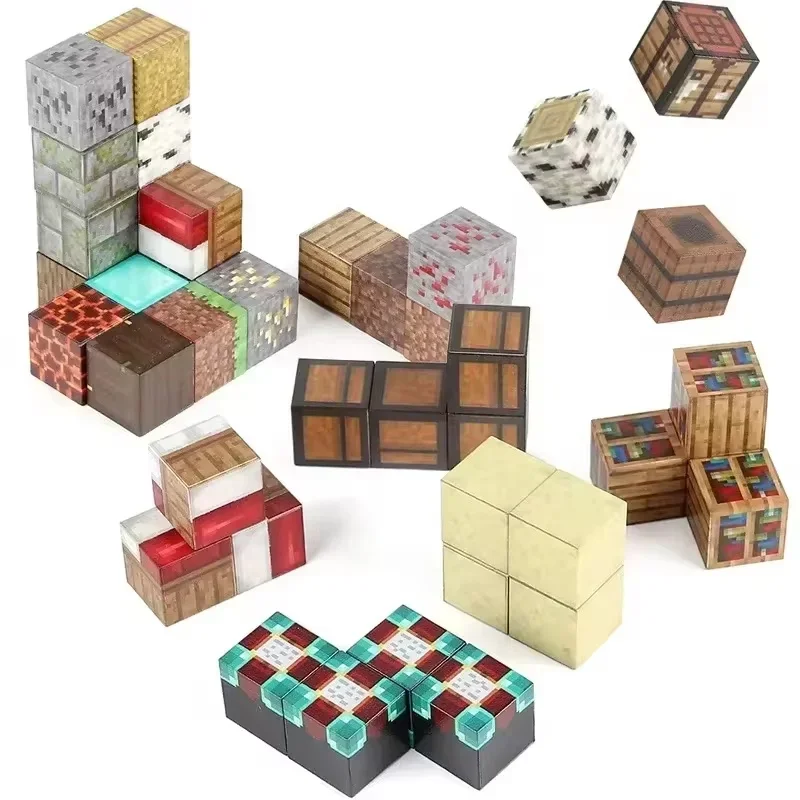 Magnetic Building Blocks Stacking Construction Set STEM Sensory Toys for Mine World Kids Boys Girls Ages 3+ DIY Magnet Cube Gift Magnetic Building Blocks
