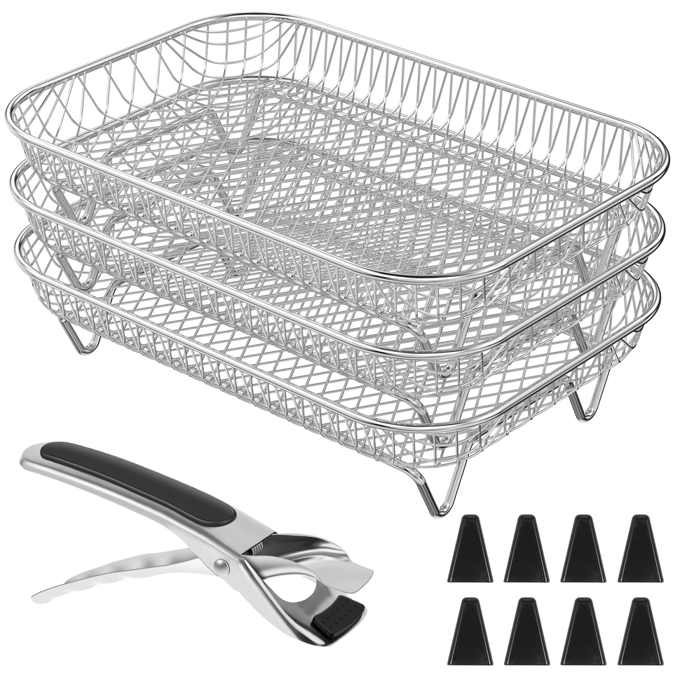 3 Layer Air Fryer Rack Stainless Steel Stackable Grilling Rack Air Fryer Accessories Oven Grill Steamer Cooker Kitchen Tools