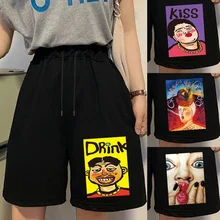 

Shorts Summer Women High Waist Loose Comfortable Shorts for Funny Printed Female Shorts Casual Drawstring with Pocket Shorts
