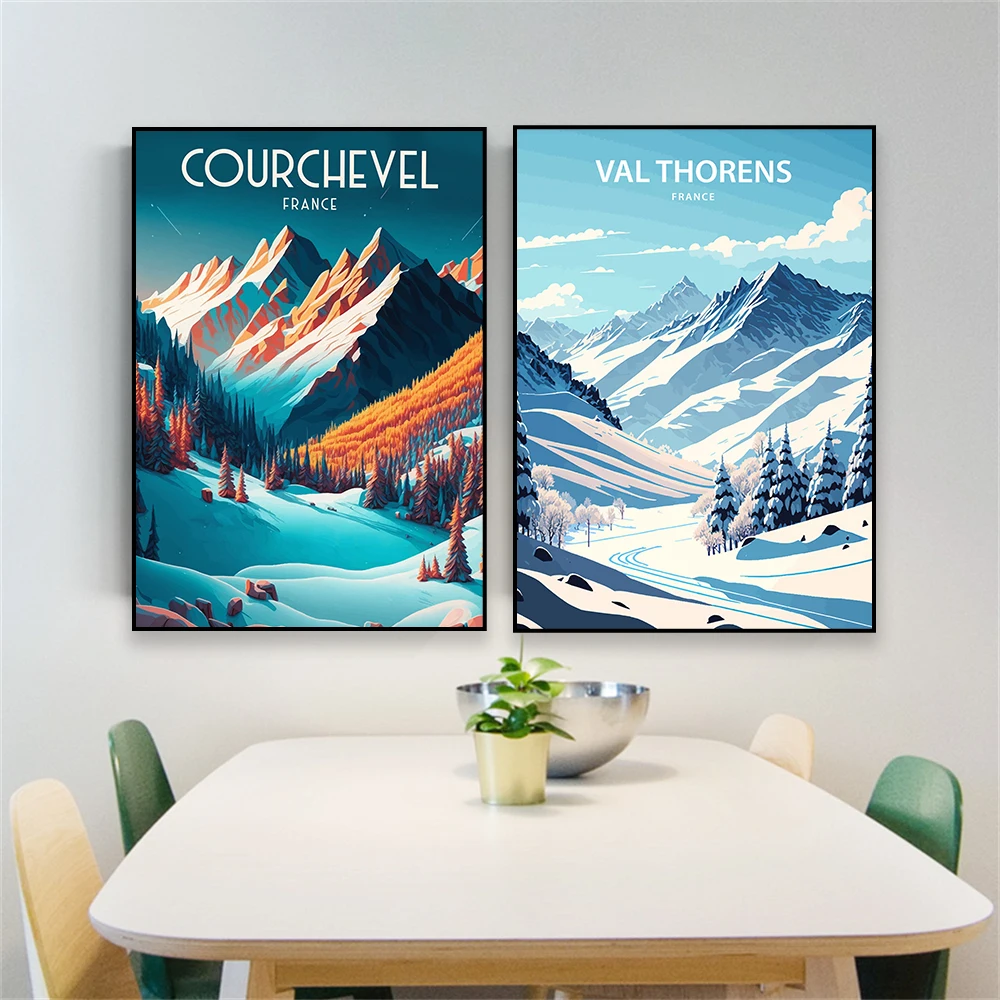 Val d'isere 아트 프린트 메리벨 여행 포스터, 프랑스 스티그, 벽 아트, Courchevel 여행 프린트, 캔버스 페인팅, 사무실 벽 장식
