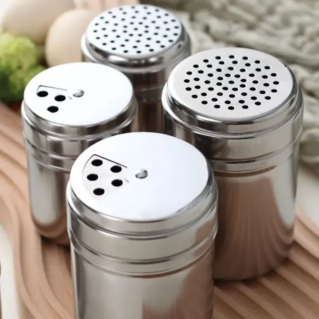Pot d'assaisonnement polyvalent en acier inoxydable, bouteille de sel et de sucre, couvercle rotatif, Gadgets de cuisine, Shaker à épices, pot à épices 1