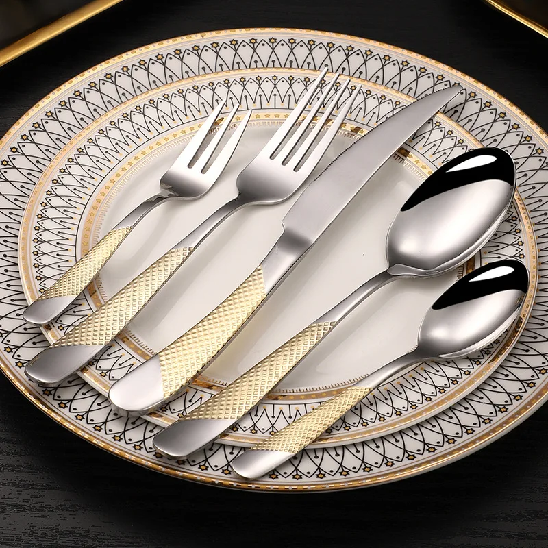 20/40pcs Stainless Steel Cutlery Set Knife Fork Spoon Western Hotel Tableware - Golden-40pcs main image 1