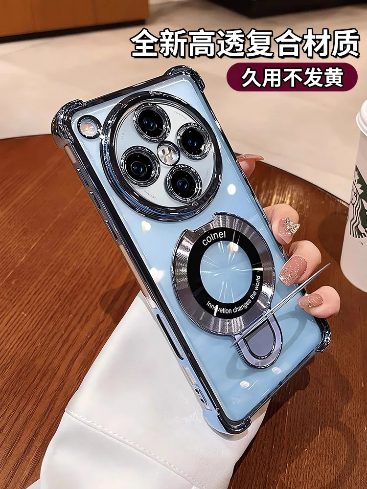 ل OPPO Find X8 Pro حالة حامل مغناطيسي فاخر طلاء وسادة هوائية لينة سيليكون شفافة حماية الكاميرا غطاء مقاوم للصدمات