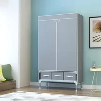 Portable Clothes Closet Rolling Door Wardrobe with Hanging Rack Non Storage Organizer 35.4 x 17.7 x 67.0 ‘’ (Gray) Wardrobes 2