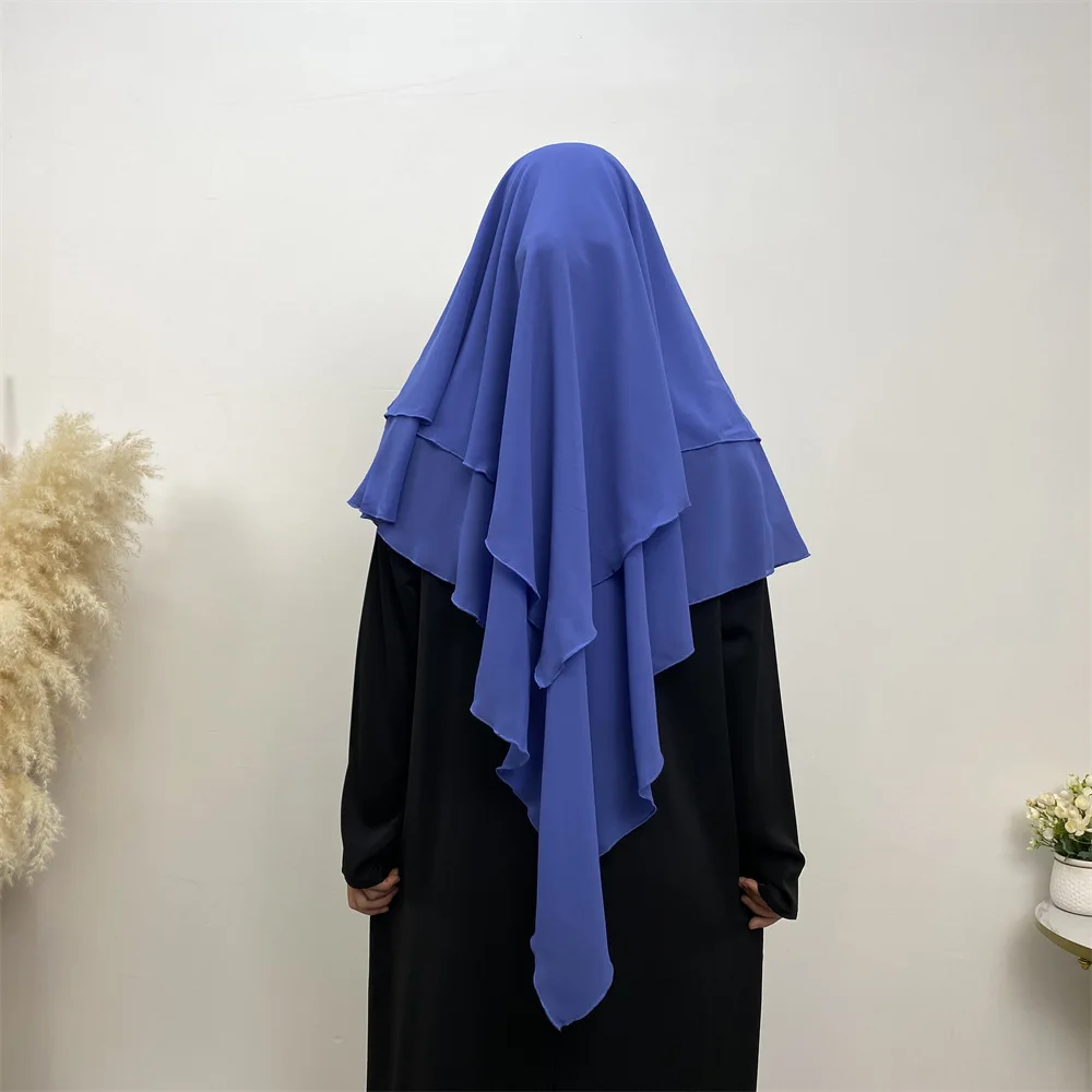 Solid Color Chiffon Turban Middle East Dubai Turkey Big Turban High Quality Muslim Islamic Oversize Hijab Women 2 Layer