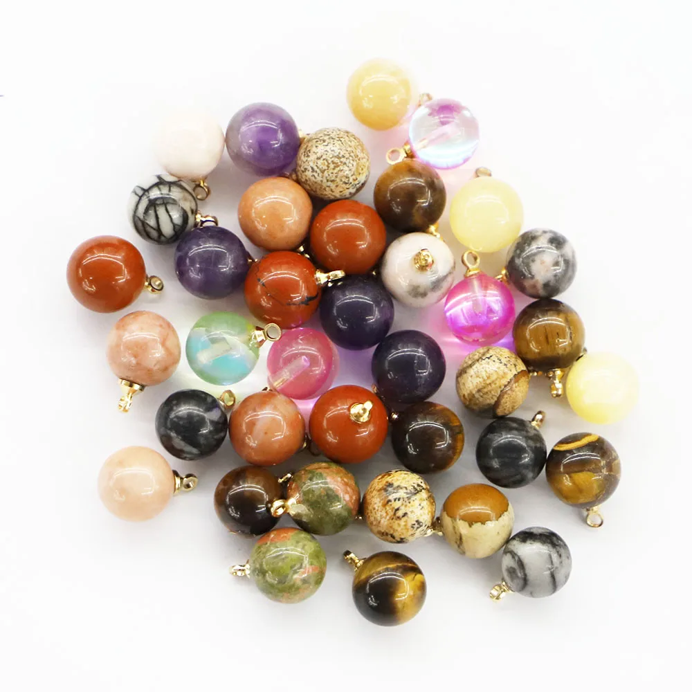 10MM Natural Stone Multicolor Ball Shape Gold Necklaces Pendants Charms Fashion Jewelry Earring Bracelet Making Wholesale 30Pcs