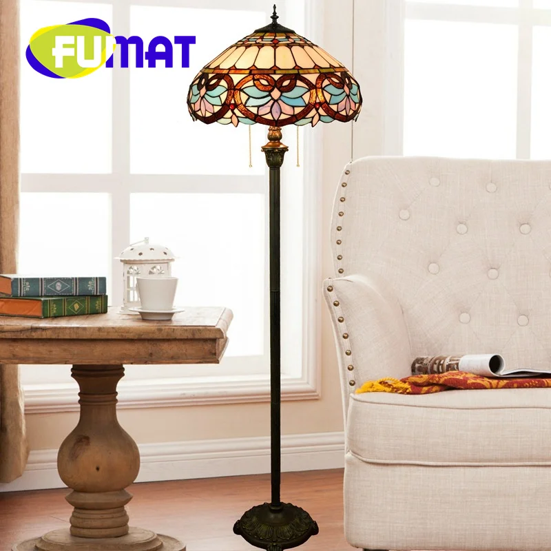 

FUMAT Tiffany Baroque floor lamp Art Deco Living Room Dining Room Cafe Bedroom Stained glass 16-inch tripod lamp