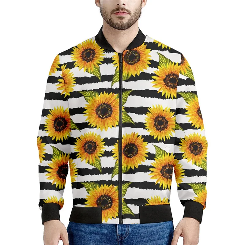 thumbnail image 1 of Chaqueta con cremallera y estampado 3D de girasoles para hombre, sudaderas con capucha y estampado floral de plantas, abrigos de gran tamaño de manga larga para la calle, 1 of 5