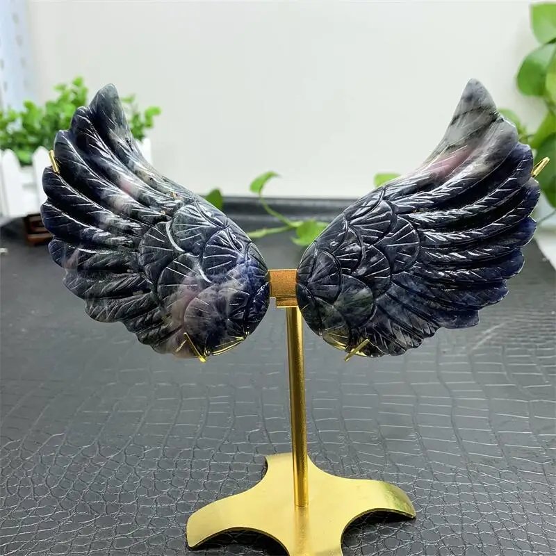 

Natural Blue Sodalite Angel Wings Crystal Carving Healing Lucky Energy Stone Beautiful Fashion Christmas Home Decoration 1pair