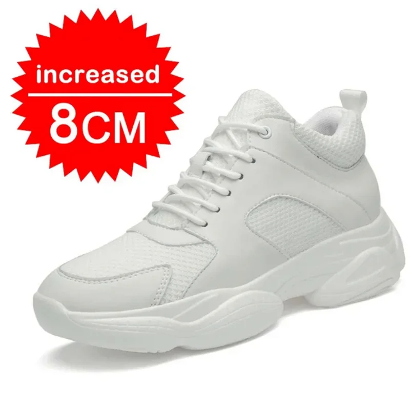 

Fashion sneakers man elevator shoes height increase insole 8cm white black taller men breathable leisure sports plus size JIT