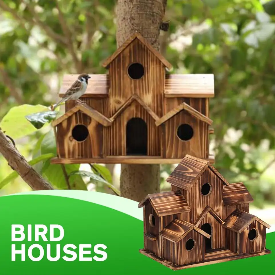 Casetta Per Uccelli Da Esterno In Legno Minimalista, Fai Da Te, Da Appendere O Appoggiare, Resistente Alle Intemperie, Porta Rotonda, Per Giardino E Balcone