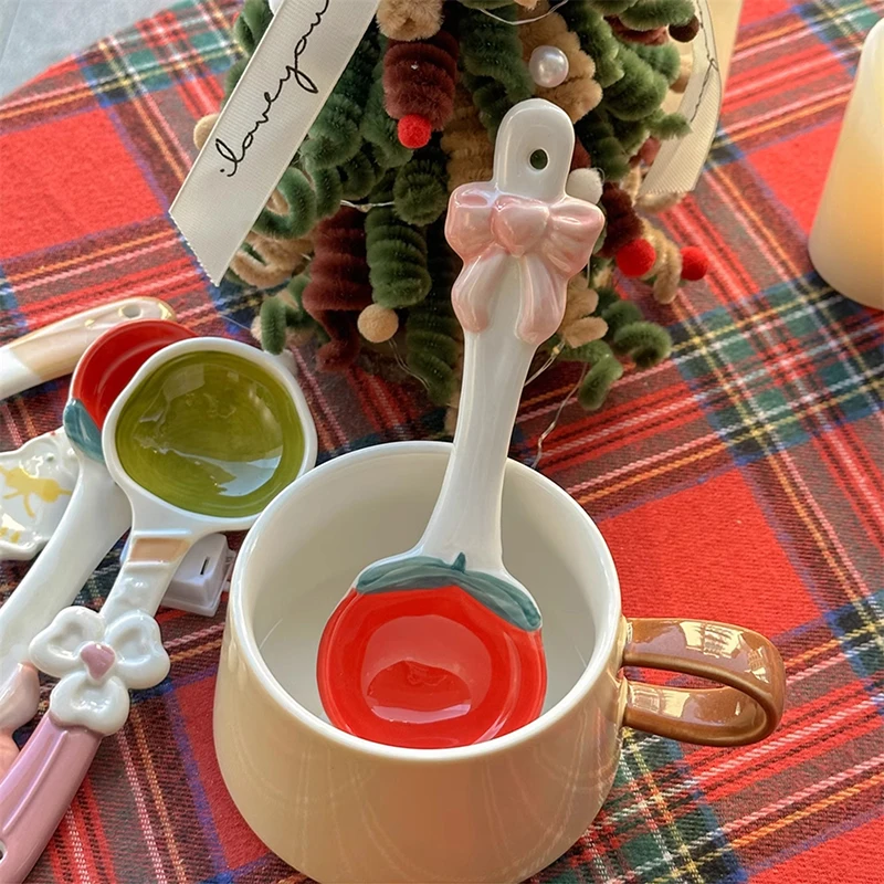 Cuchara de sopa de cerámica de cereza Kawaii, bonito helado