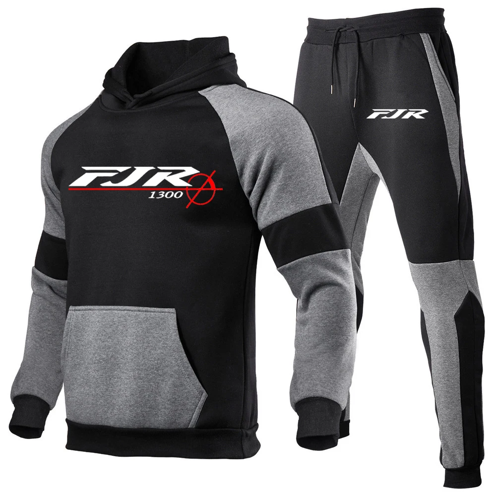 2024 FJR 1300 Motorcycle Men's Brand Fashion High Quality Fashion Color Matching Hoodie Pull Rope Sweatpants Leisure New Suit 5