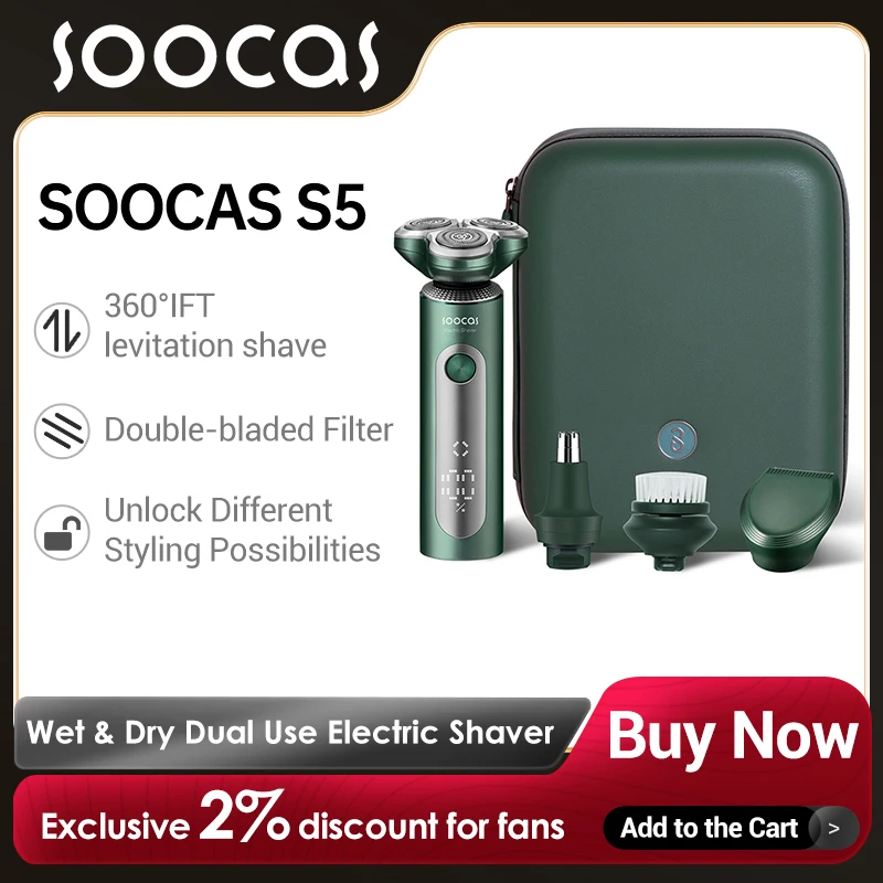 SOOCAS S5  Auto Electric Shaver For Men IPX7 Waterproof Wet & Dry Dual Use Multifunctional  Electric Shaver