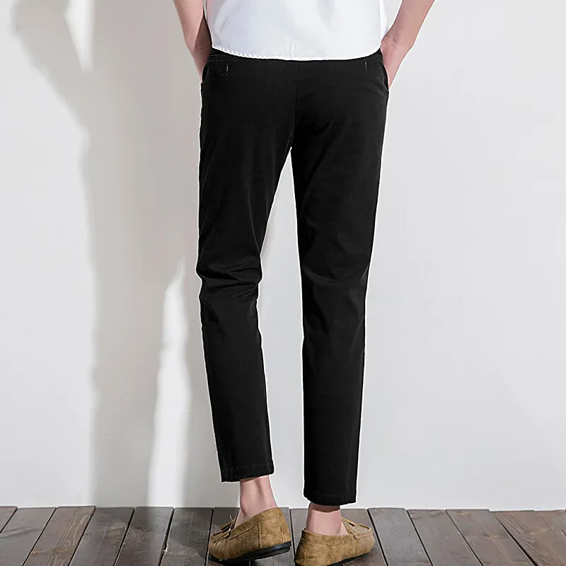 Men Trousers Autumn and Winter Fashion Spliced Button Zipper Pocket Slim Fit Small Feet Solid Color Elastic